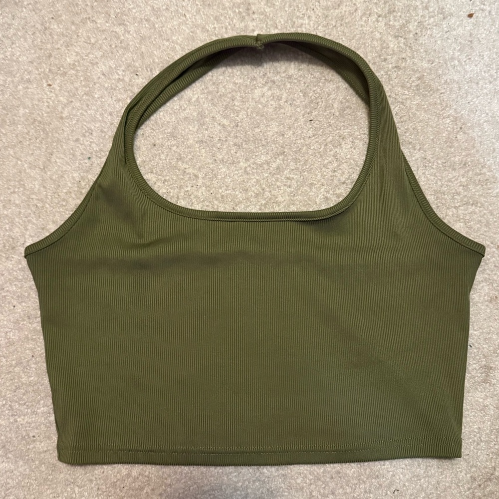 Olive Halter Ribbed Crop Top